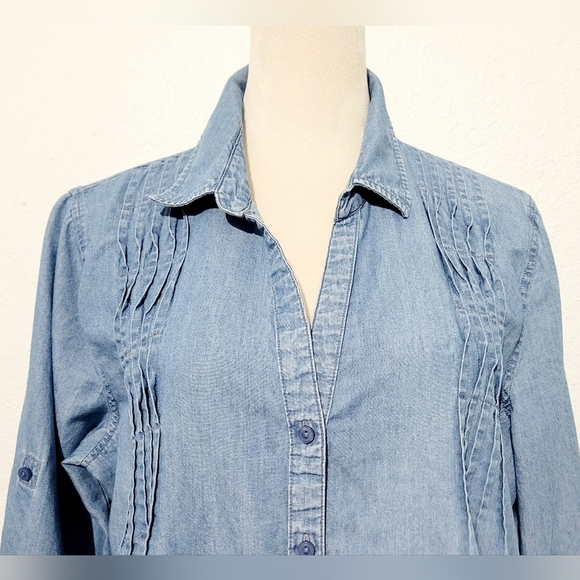Gloria Vanderbilt Women’s Denim Chambray Button Front Tunic Shirt Top L Large - Picture 2 of 11